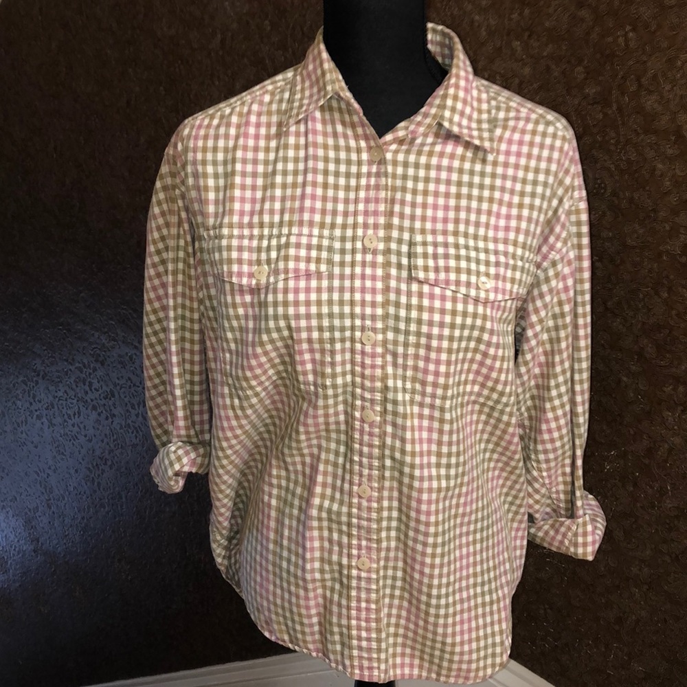 Liz Claiborne Pink ,cream and Army Green Flannel